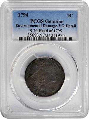 image for: 1794 Liberty Cap Cent. S-70. Head of 1795. VG Details--Environmental Damage (PCGS).