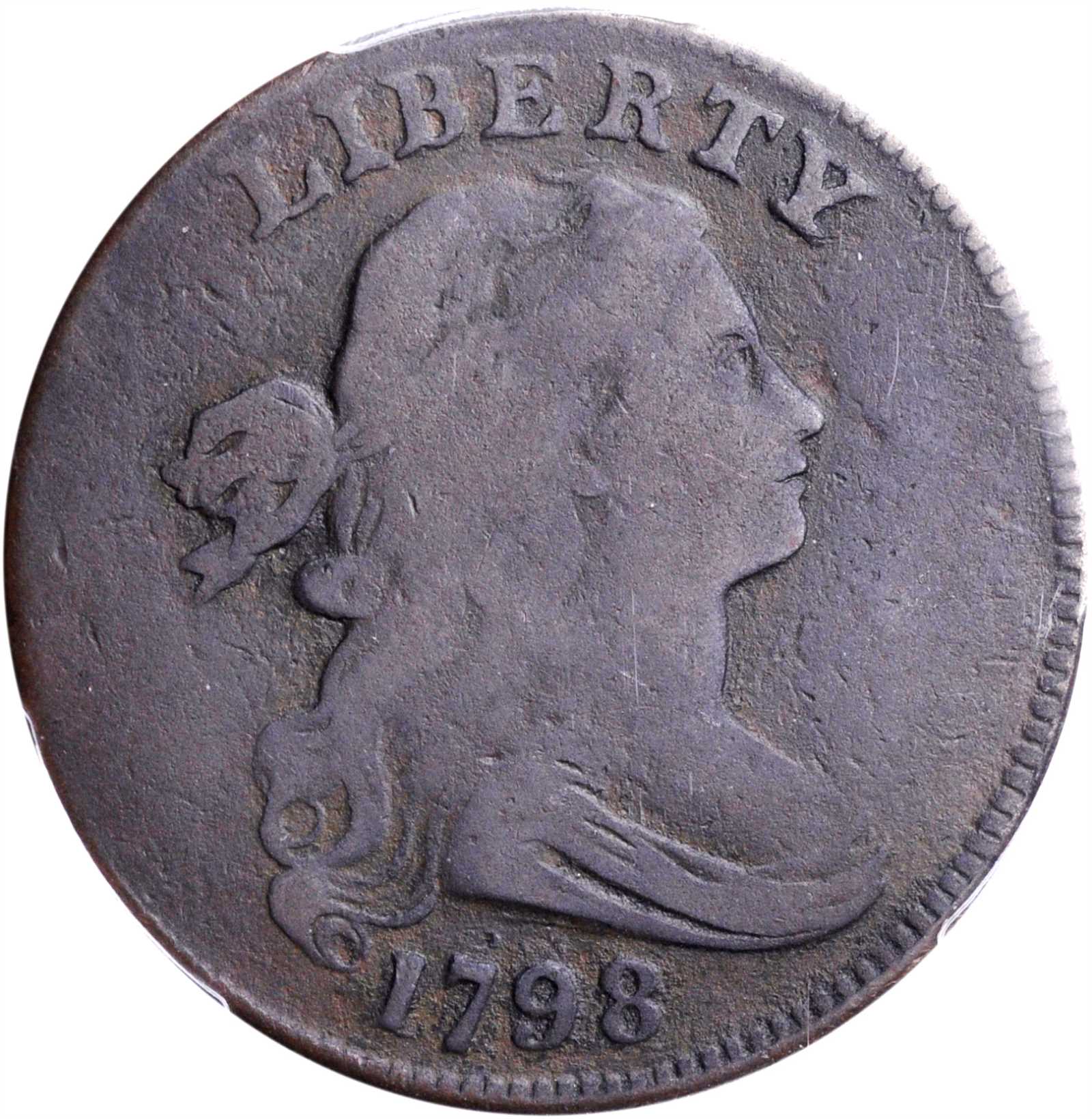 image for: 1798 Draped Bust Cent. S-162. Style I Hair. Fine Details--Environmental Damage (PCGS).