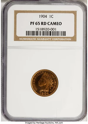 image for: 1904 1C PR65 Red Cameo NGC....