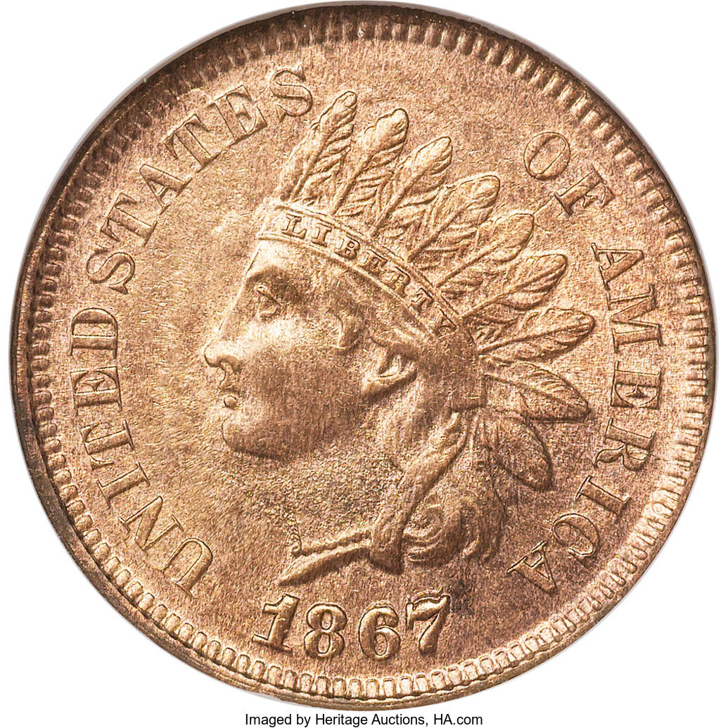 image for: 1867/67 1C MS64 Red NGC....