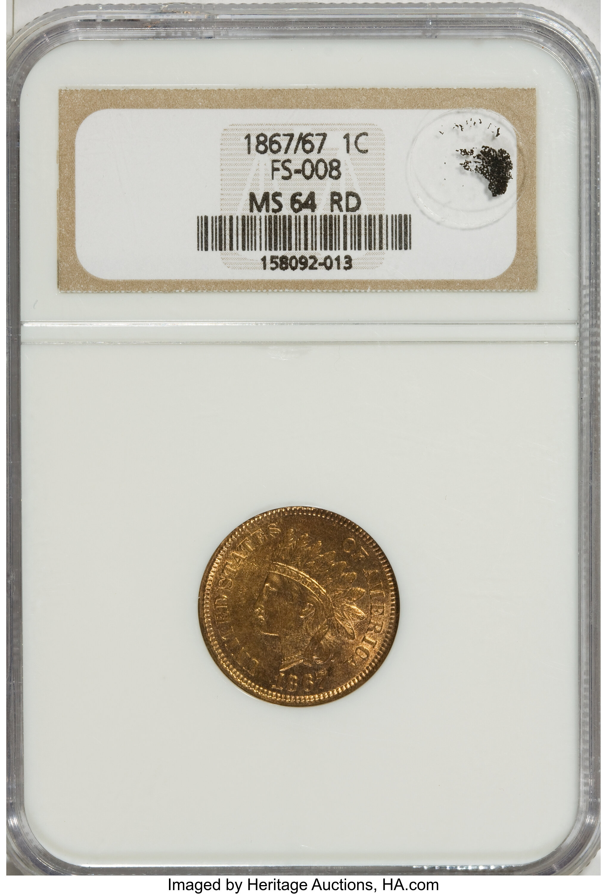 image for: 1867/67 1C MS64 Red NGC....