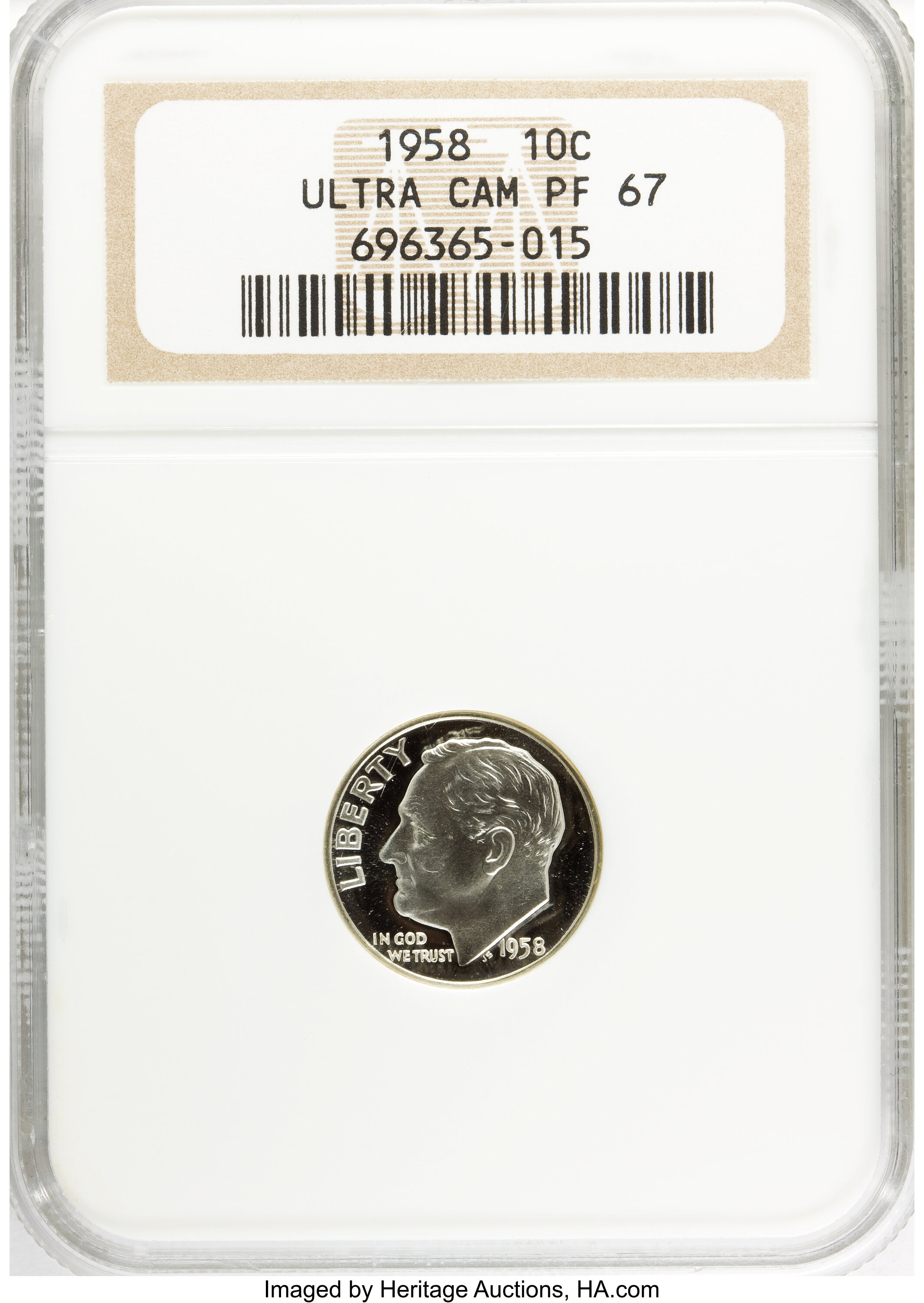 image for: 1958 10C PR67 Ultra Cameo NGC. NGC Census: (7/21). PCGS Population (17/20).  Numismedia Wsl. Price for NGC/PCGS coin in PR6...