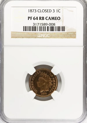image for: 1873 1C Closed 3 PR64 Cameo NGC. NGC Census: (1/1). PCGS Population (4/3). (#82308)...