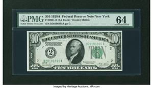 image for: Fr. 2001-B $10 1928A Federal Reserve Note. PMG Choice Uncirculated 64....