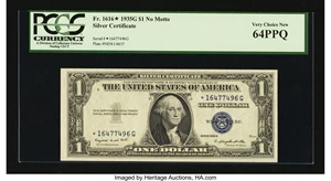 image for: Fr. 1616* $1 1935G No Motto Silver Certificate Star. PCGS Very Choice New 64PPQ....