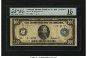 image for: Fr. 1130 $100 1914 Federal Reserve Note PMG Choice Fine 15....