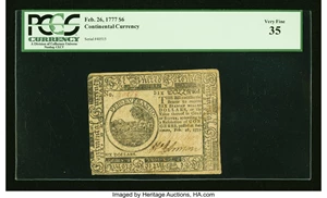 image for: Continental Currency February 26, 1777 $6 PCGS Very Fine 35....