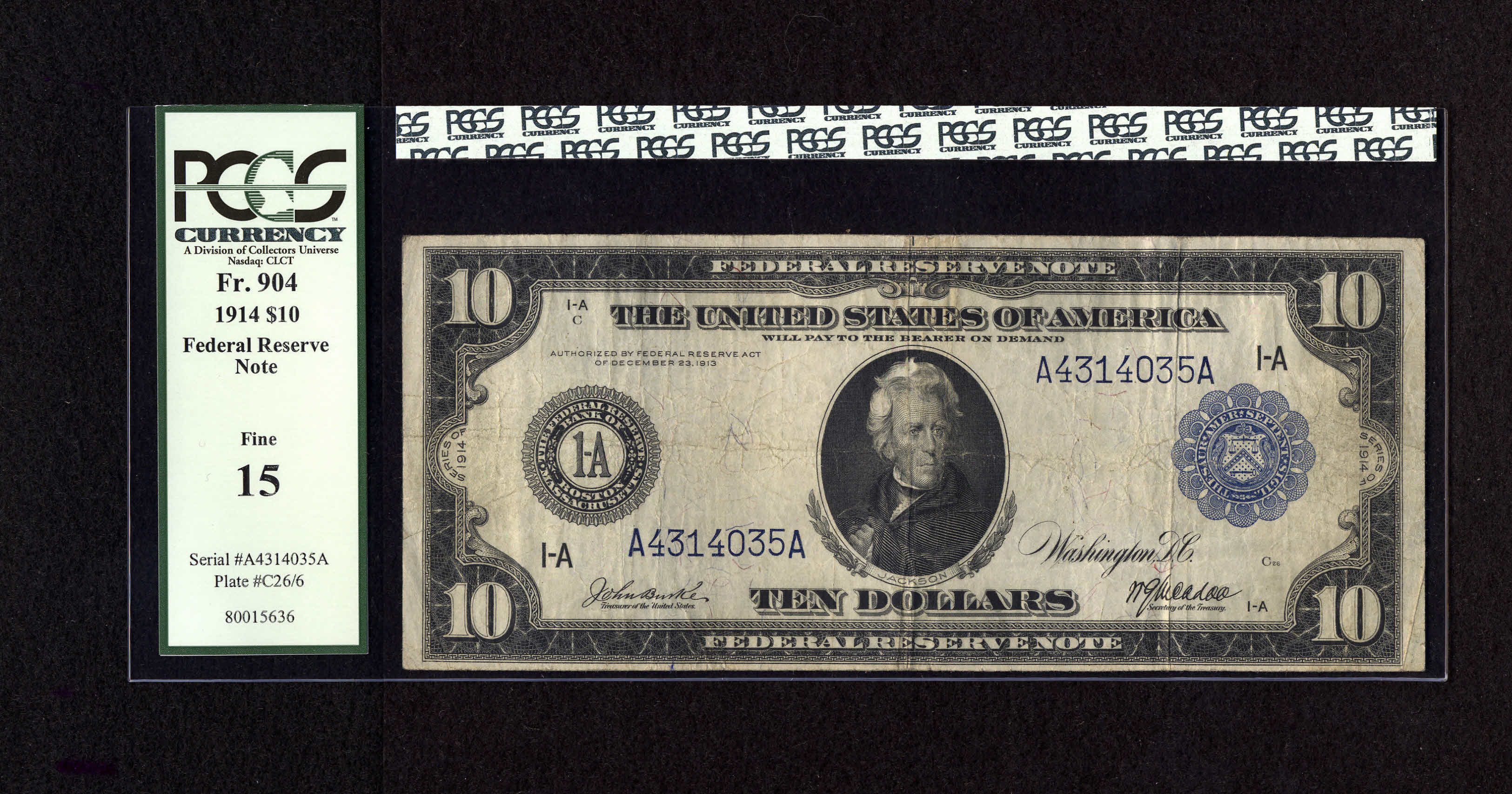 image for: Fr. 904 $10 1914 Federal Reserve Note PCGS Fine 15....