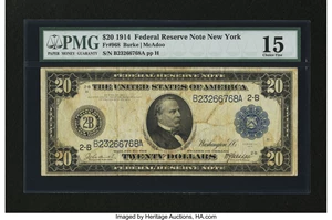 image for: Fr. 968 $20 1914 Federal Reserve Note PMG Choice Fine 15....