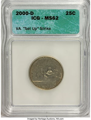 image for: 2000-D 25C Statehood Quarters, Virginia--"Set up" Strike--MS62 ICG....