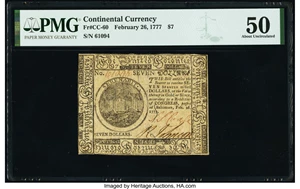 image for: Continental Currency February 26, 1777 $7 PMG About Uncirculated 50....