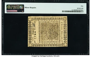 image for: Continental Currency February 26, 1777 $7 PMG About Uncirculated 50....