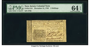 image for: New Jersey December 31, 1763 3s PMG Choice Uncirculated 64 EPQ....
