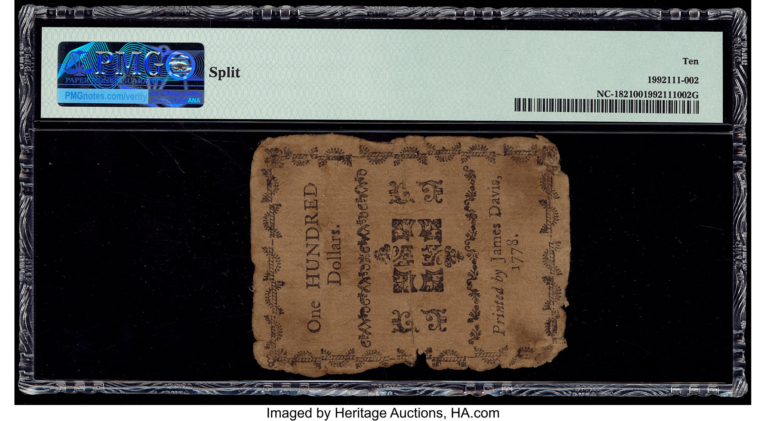 image for: North Carolina August 8, 1778 $100 Freedom or an Honorable Death PMG Very Good 10....