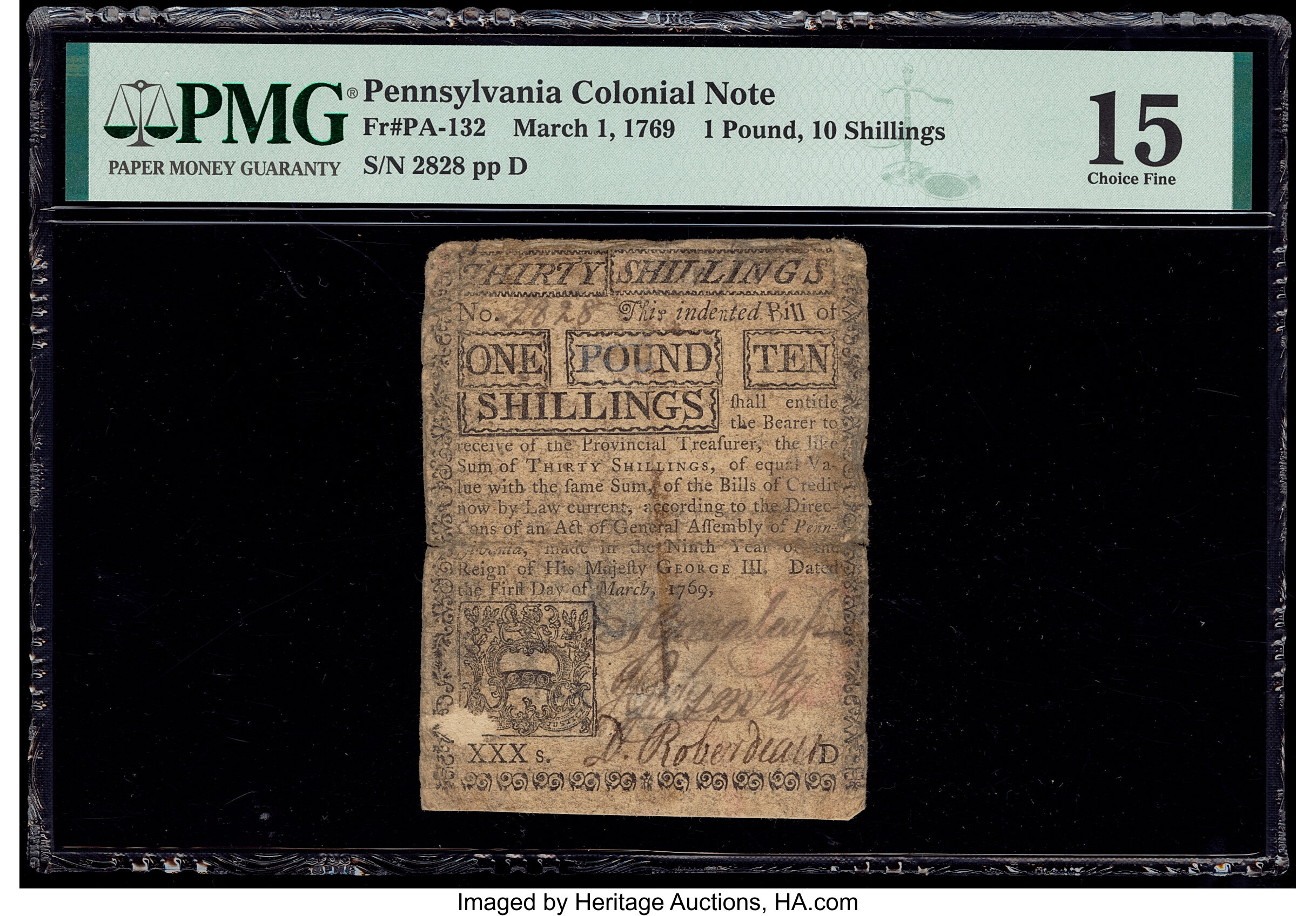 image for: Pennsylvania March 1, 1769 £1 10s PMG Choice Fine 15....