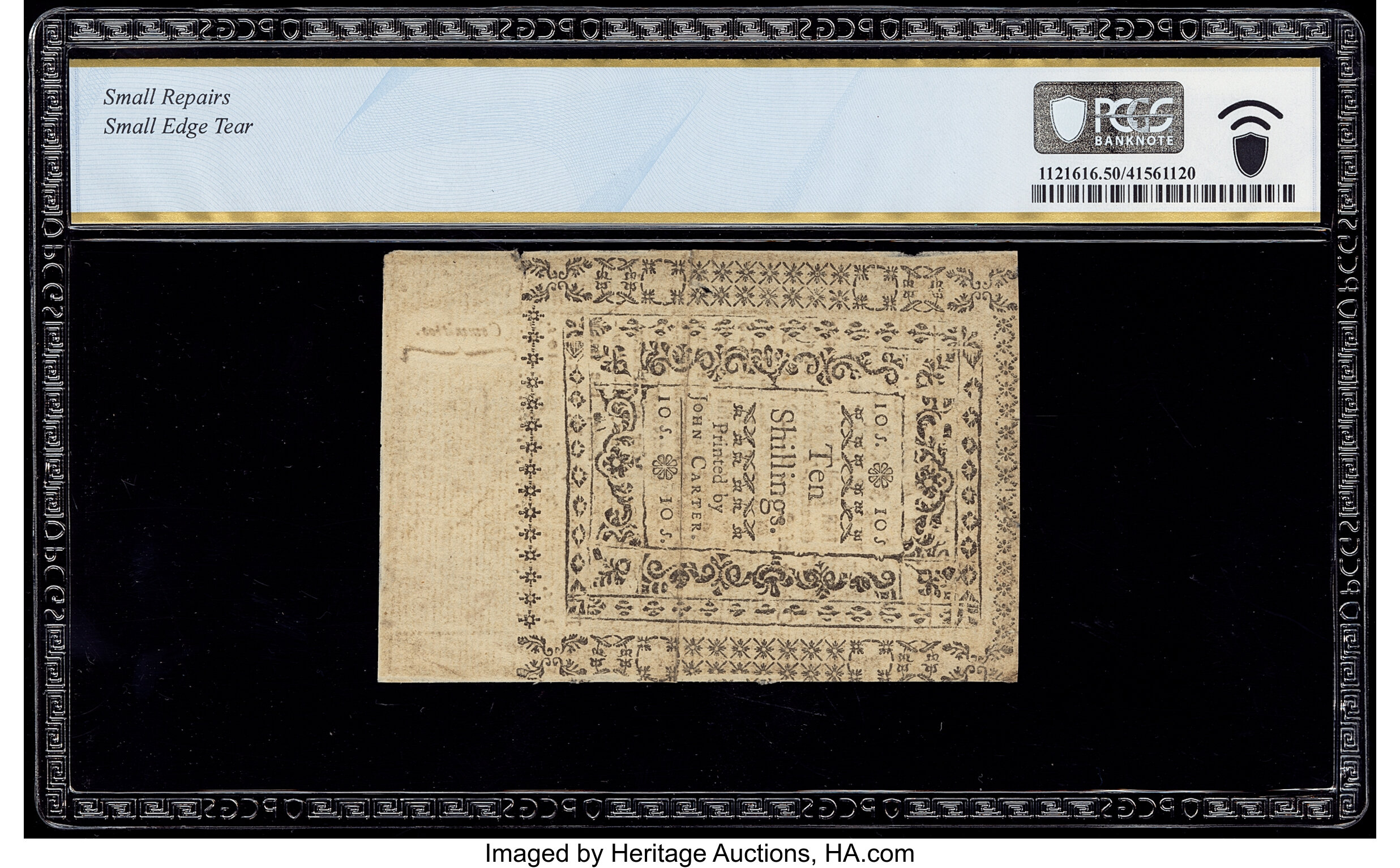 image for: Rhode Island November 6, 1775 10s PCGS Banknote About Unc 50 Details....