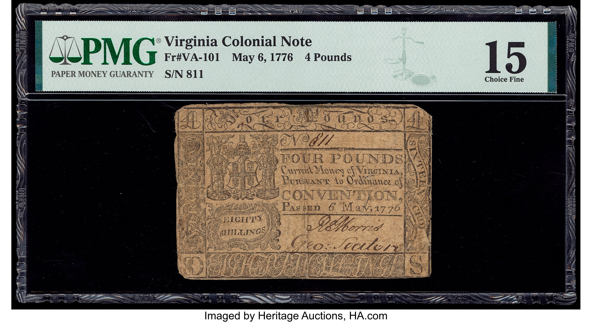 image for: Virginia May 6, 1776 £4 PMG Choice Fine 15....
