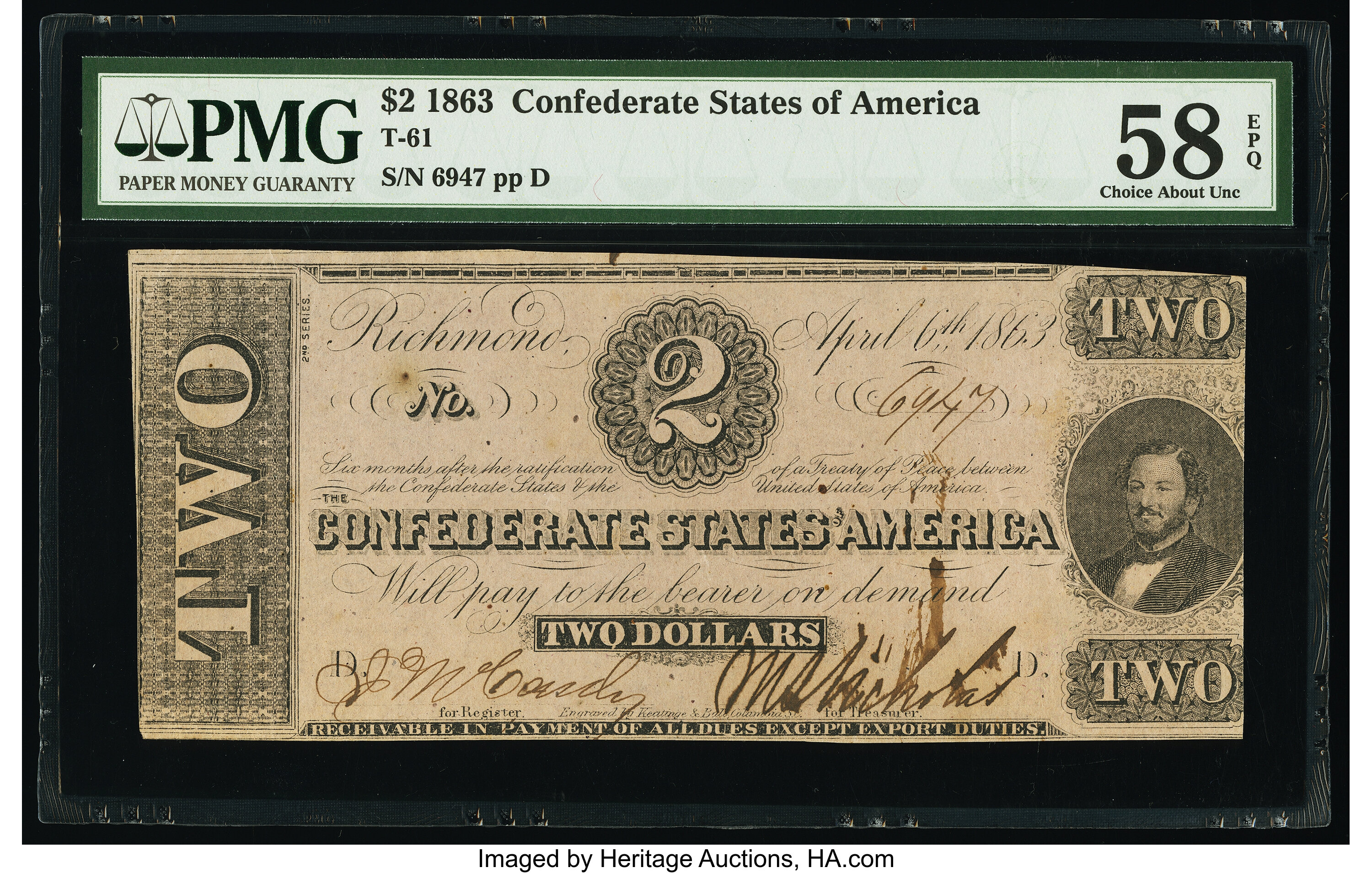 image for: T61 $2 1863 PF-6 Cr. 471 PMG Choice About Unc 58 EPQ....