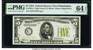 image for: Fr. 1955-C $5 1934 Federal Reserve Note. PMG Choice Uncirculated 64 EPQ....