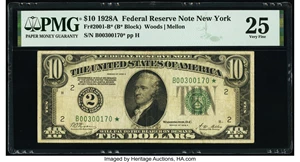 image for: Fr. 2001-B* $10 1928A Federal Reserve Star Note. PMG Very Fine 25....