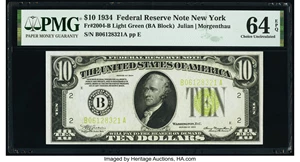 image for: Fr. 2004-B $10 1934 Federal Reserve Note. PMG Choice Uncirculated 64 EPQ....