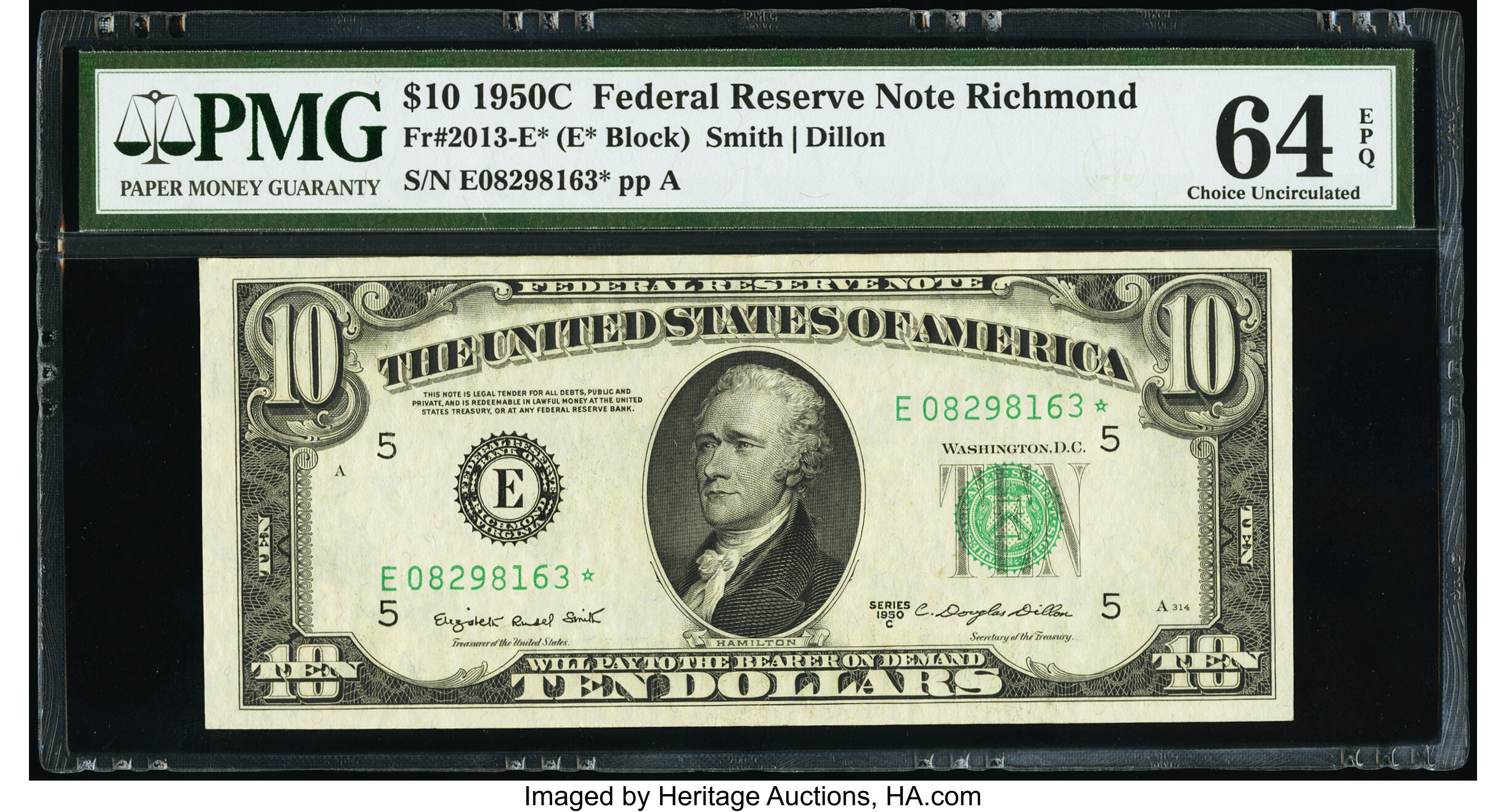 image for: Fr. 2013-E* $10 1950C Federal Reserve Star Note. PMG Choice Uncirculated 64 EPQ....