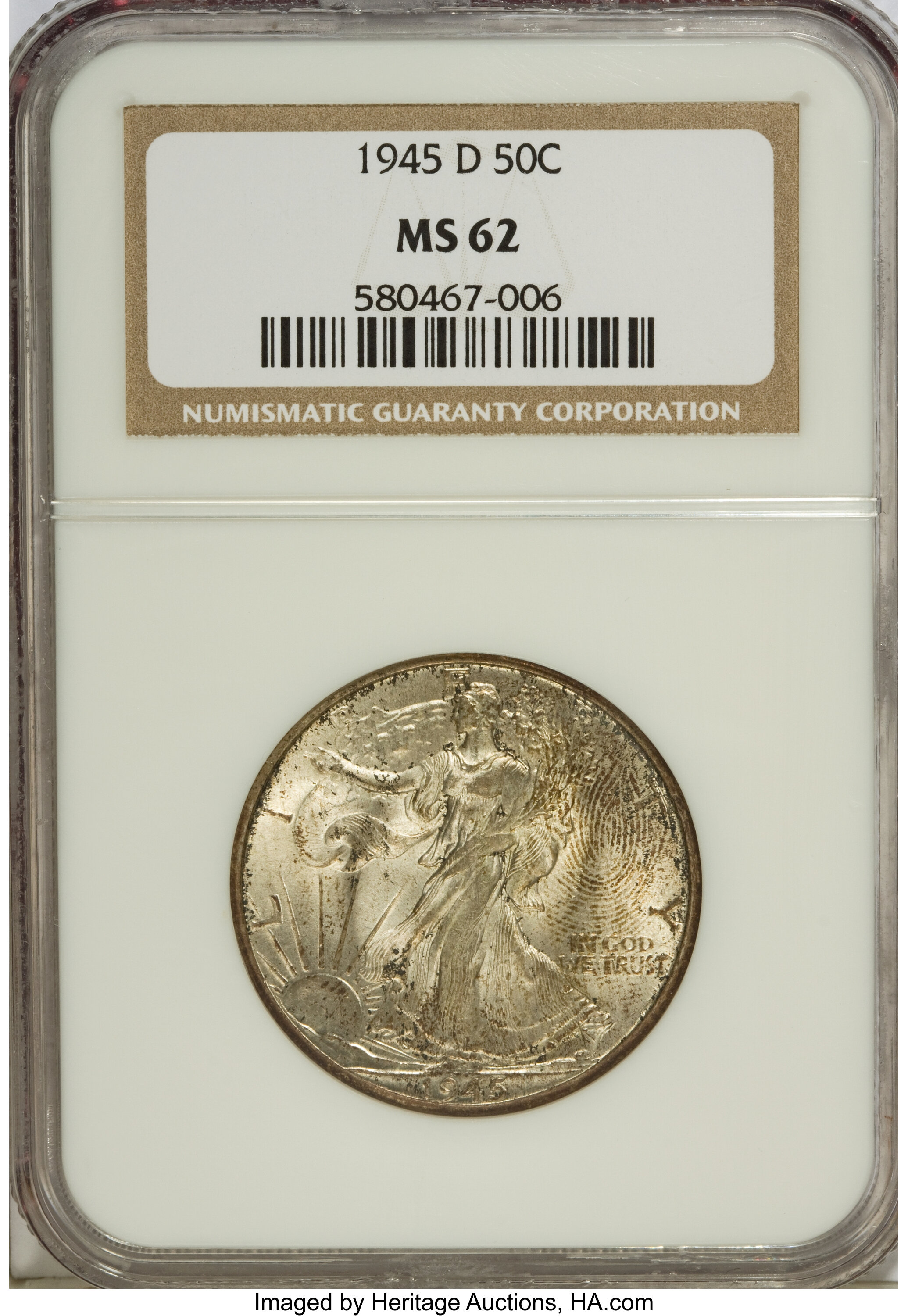 1945-D 50C MS62 NGC. NGC Census: (43/7054). PCGS Population (110/10896). Mintage: 9,966,800. Numismedia Wsl. Price for NGC/...