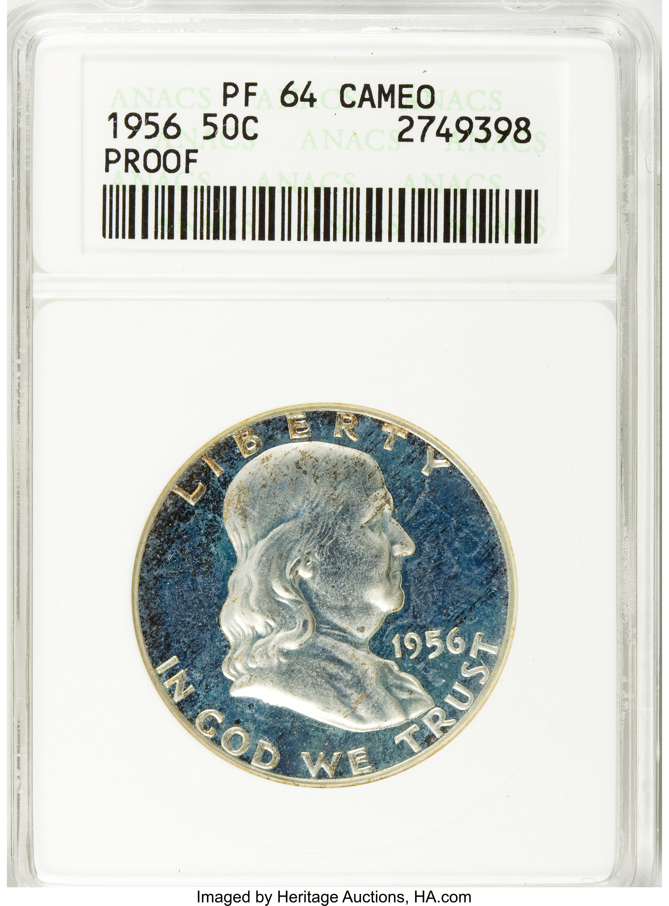 1956 50C PR64 Cameo ANACS. NGC Census: (61/3998). PCGS Population (349/5084). Mintage: 669,384. Numismedia Wsl. Price for N...