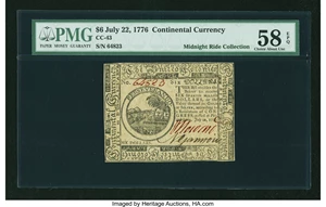 image for: Continental Currency July 22, 1776 $6 PMG Choice About Unc 58 EPQ....