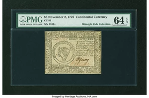 image for: Continental Currency November 2, 1776 $8 PMG Choice Uncirculated 64 EPQ....