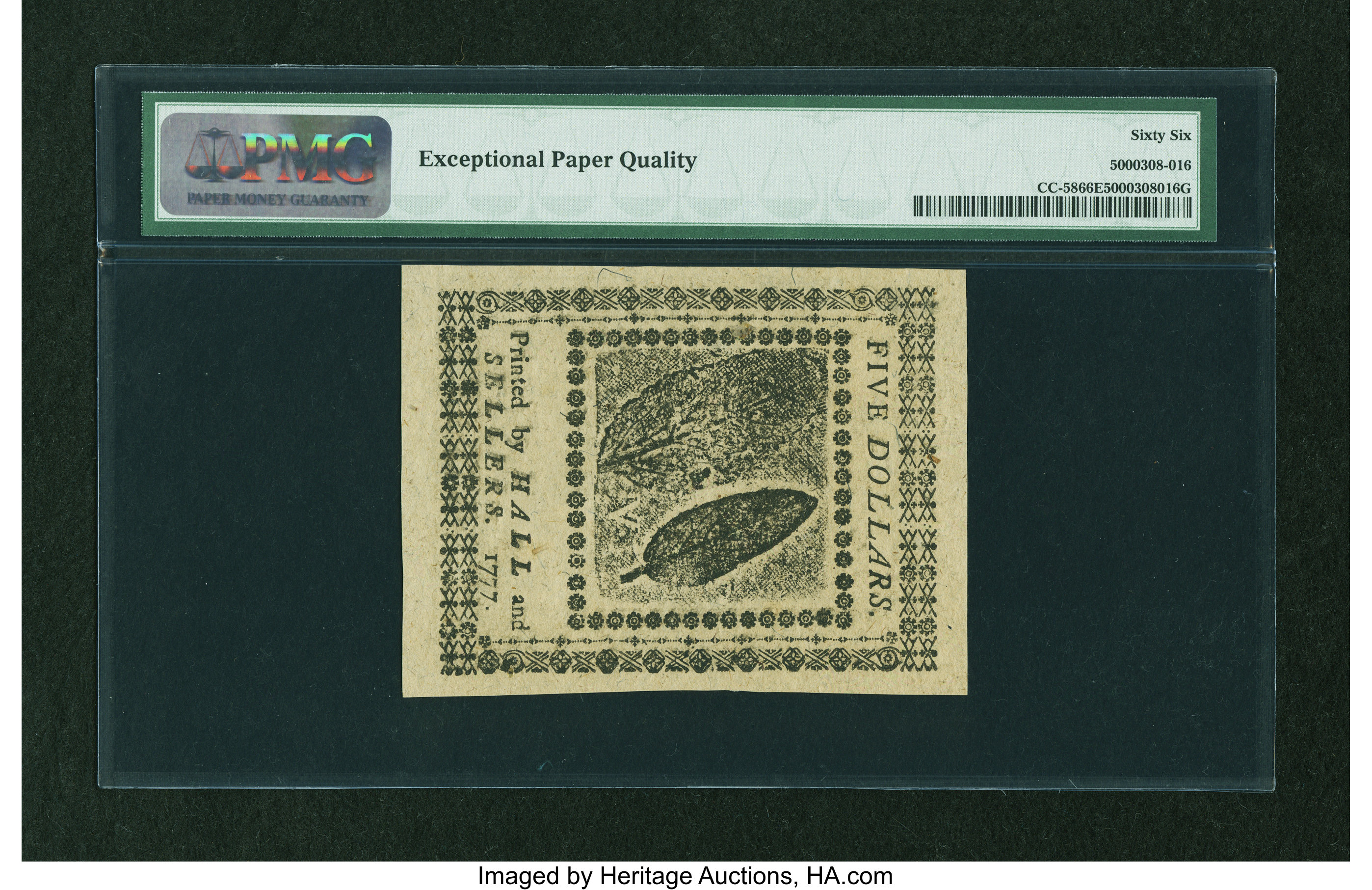 image for: Continental Currency February 26, 1777 $5 PMG Gem Uncirculated 66 EPQ....