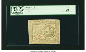 image for: Continental Currency May 20, 1777 $2 PCGS Very Fine 20....