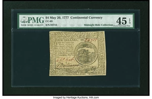 image for: Continental Currency May 20, 1777 $4 PMG Choice Extremely Fine 45 EPQ....