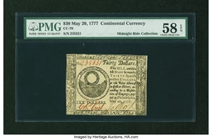 image for: Continental Currency May 20, 1777 $30 PMG Choice About Unc 58 EPQ....