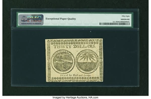 image for: Continental Currency May 20, 1777 $30 PMG Choice About Unc 58 EPQ....