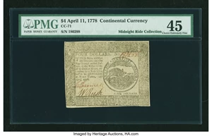 image for: Continental Currency April 11, 1778 $4 PMG Choice Extremely Fine 45....
