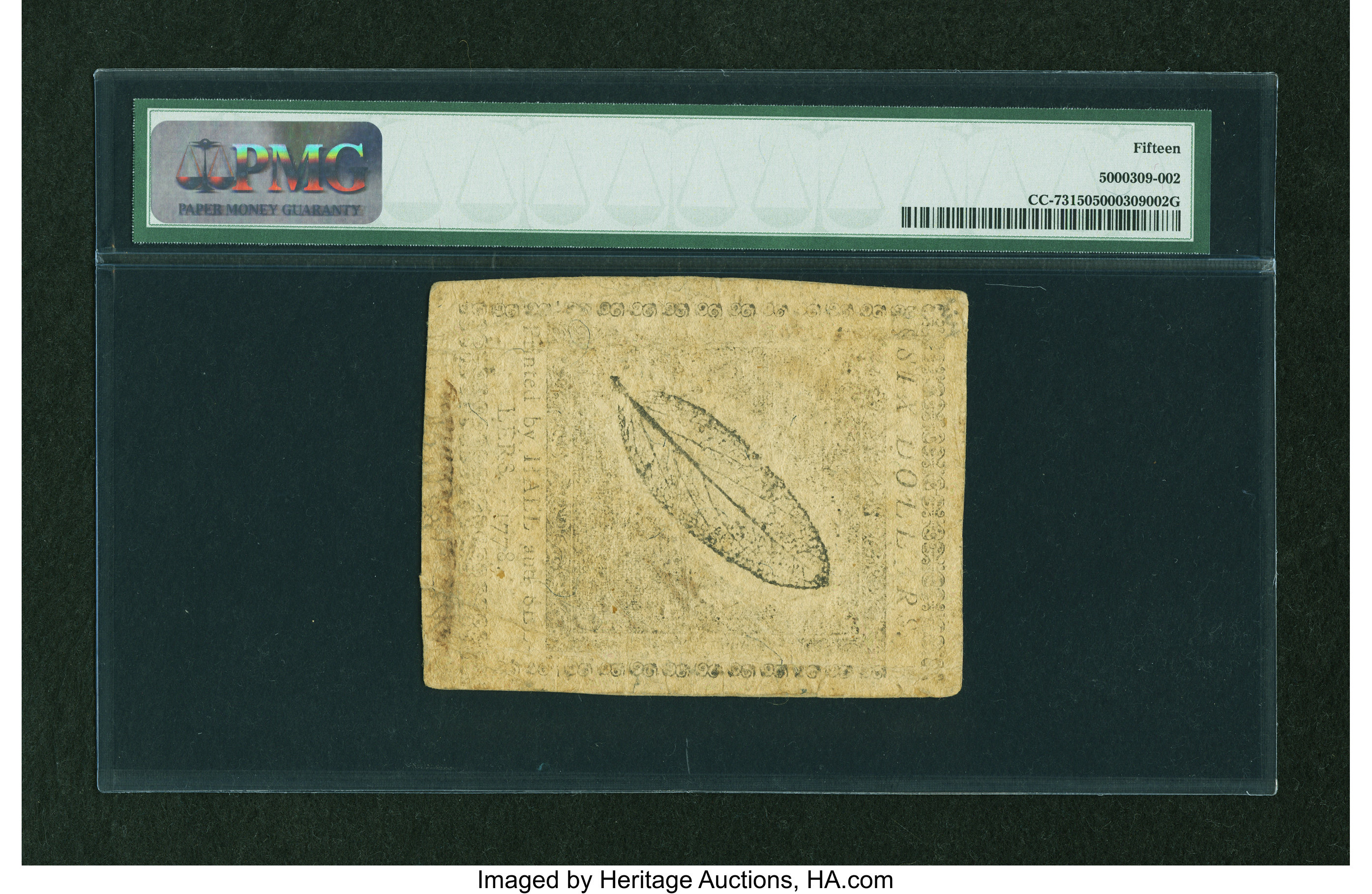 image for: Continental Currency April 11, 1778 $6 PMG Choice Fine 15....