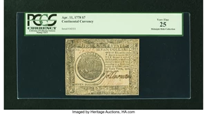 image for: Continental Currency April 11, 1778 $7 PCGS Very Fine 25....