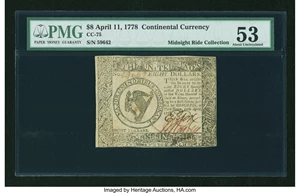 image for: Continental Currency April 11, 1778 $8 PMG About Uncirculated 53....