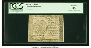 image for: Continental Currency April 11, 1778 $40 PCGS Very Fine 35....