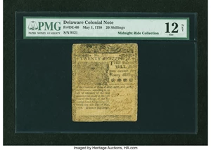 image for: Delaware May 1, 1758 20s PMG Fine 12 NET....