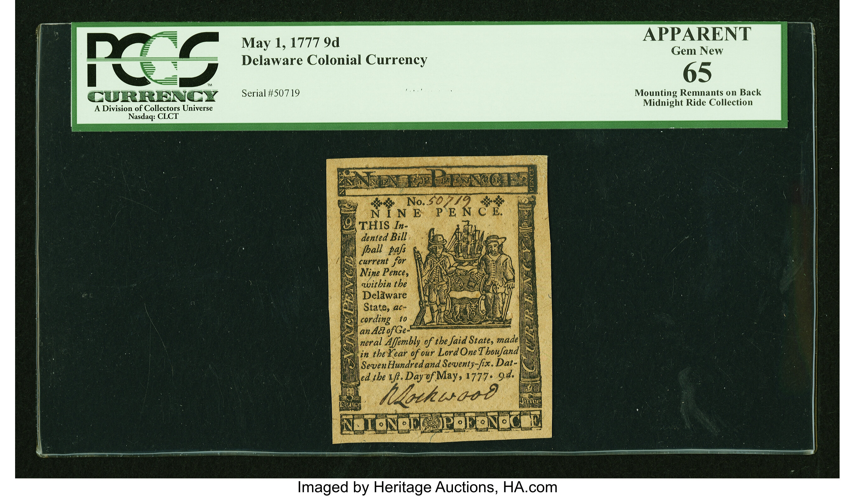 image for: Delaware May 1, 1777 9d PCGS Gem New 65 Apparent....