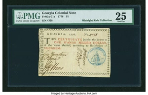 image for: Georgia 1776 $1 Light Blue Seal PMG Very Fine 25....