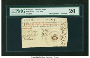 image for: Georgia 1776 $20 Maroon Seal PMG Very Fine 20....