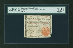image for: Georgia June 8, 1777 $2 PMG Fine 12 NET....
