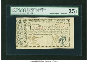 image for: Georgia May 4, 1778 $40 PMG Choice Very Fine 35 EPQ....