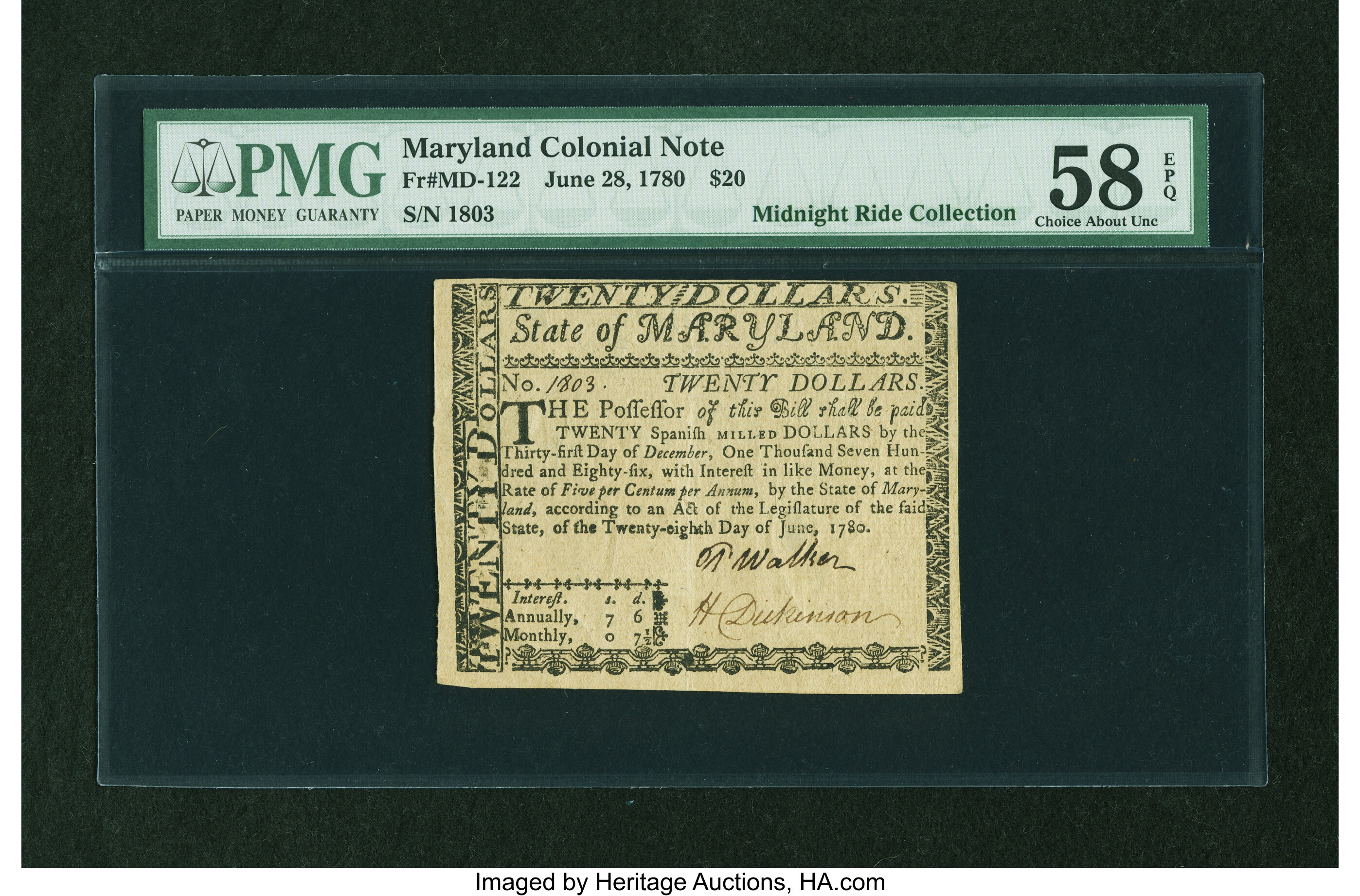image for: Maryland June 28, 1780 $20 PMG Choice About Unc 58 EPQ....