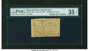 image for: Massachusetts June 18, 1776 4s4d PMG Choice Very Fine 35 EPQ....