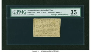 image for: Massachusetts June 18, 1776 4s4d PMG Choice Very Fine 35....