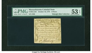 image for: Massachusetts October 16, 1778 3d PMG About Uncirculated 53 EPQ....